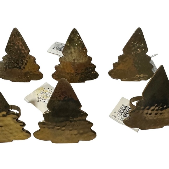 Vtg Kemp & Beatley Set of 6 Hammered Brass Gold Christmas Tree Napkin Rings NWT - Picture 4 of 9